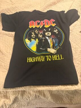 AC/DC Black Short Sleeve Tee with Yellow & Red Band Graphic
